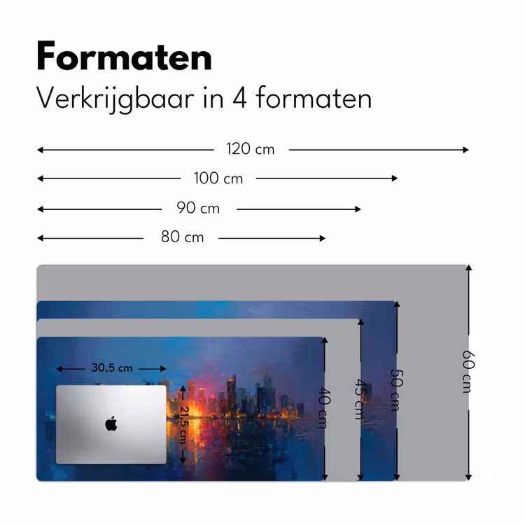 Skyline - Penseelstreken - Donkerblauw - Lichtgevend Muismat XXL klein -sfeer5