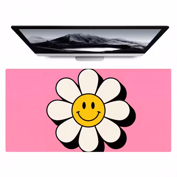 Smiley - Bloem - Roze Muismat XXL klein -zzz3d