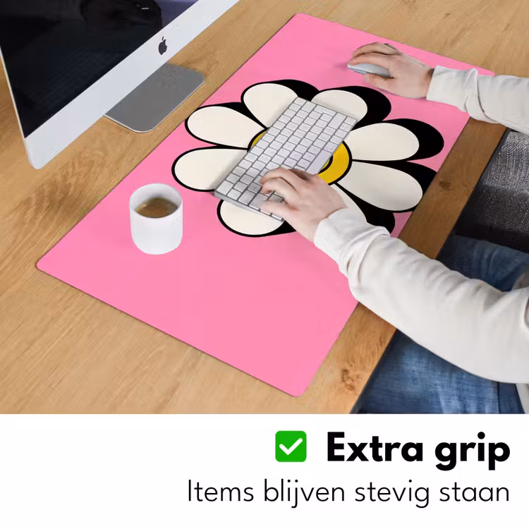 Smiley - Bloem - Roze Muismat XXL klein -sfeer3