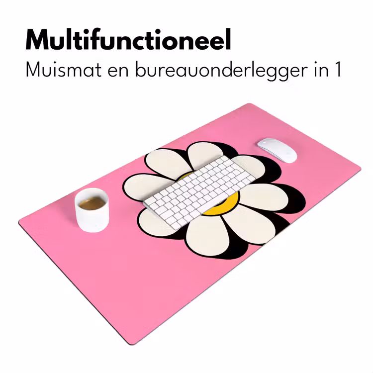 Smiley - Bloem - Roze Muismat XXL klein -sfeer4