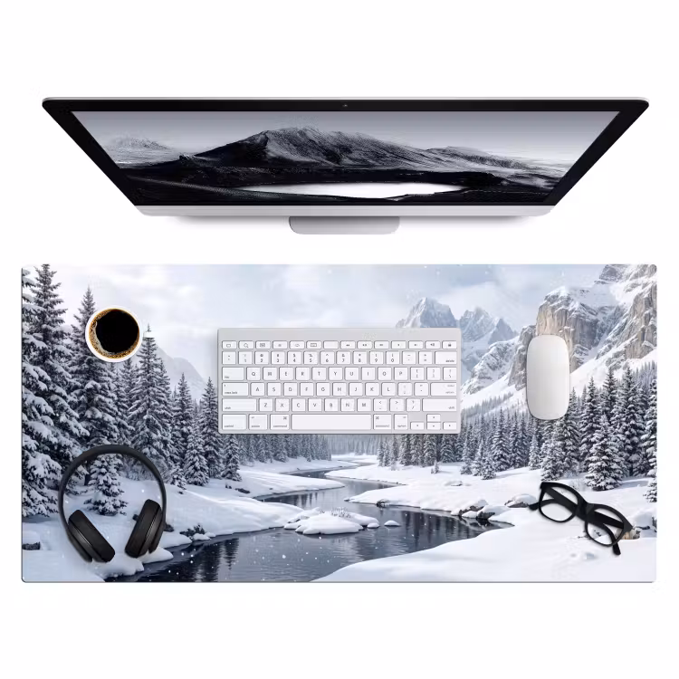 Sneeuwlandschap - Bergen - Rivier - Winter Muismat XXL klein -3d