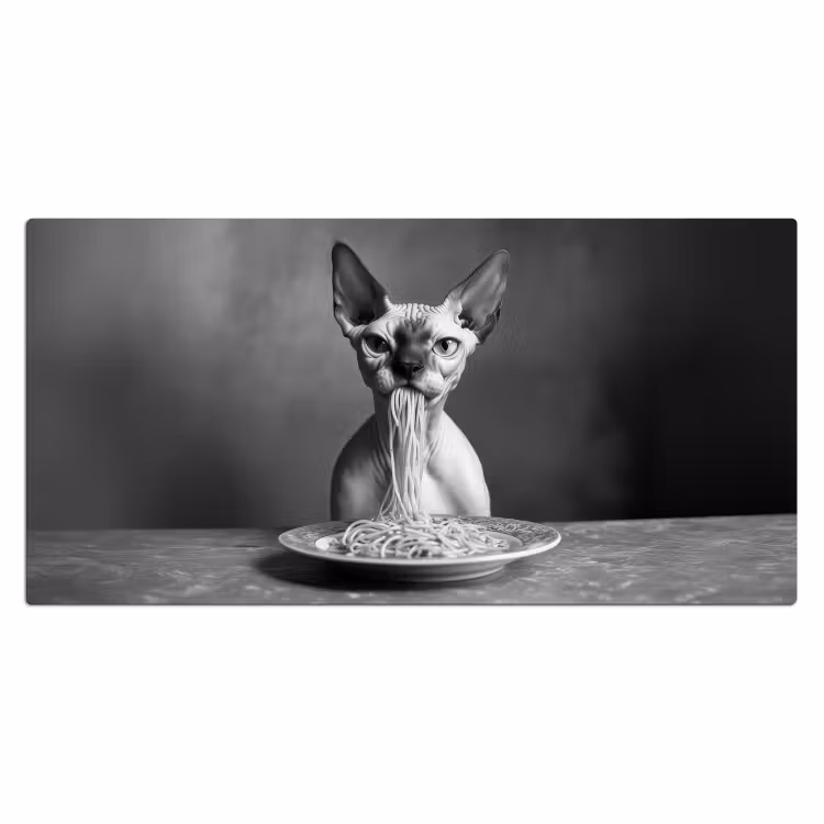 Sphynx - Kat - Dieren - Humor - Spaghetti - Zwart Wit Muismat XXL klein -3d_leeg