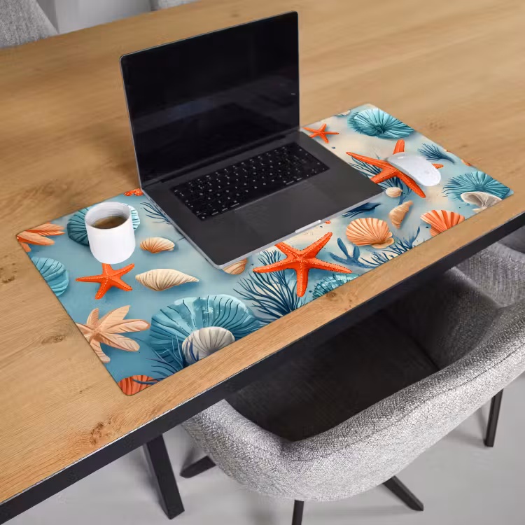 Zeesterren - Schelpen - Illustratie - Zand Muismat XXL klein -sfeer1