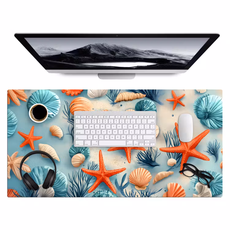 Zeesterren - Schelpen - Illustratie - Zand Muismat XXL klein -3d
