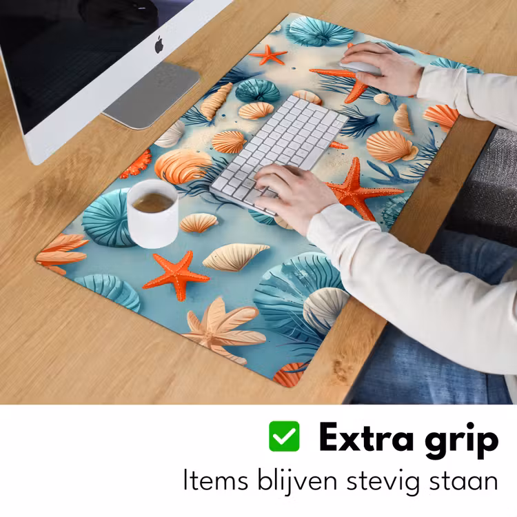 Zeesterren - Schelpen - Illustratie - Zand Muismat XXL klein -sfeer3