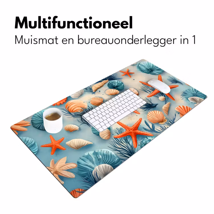 Zeesterren - Schelpen - Illustratie - Zand Muismat XXL klein -sfeer4