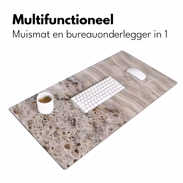 Steen - Textuur - Abstract - Beige - Wit Muismat XXL klein -sfeer4