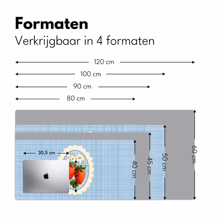 Aardbeien - Lijst - Rood - Geruit Muismat XXL klein -sfeer5