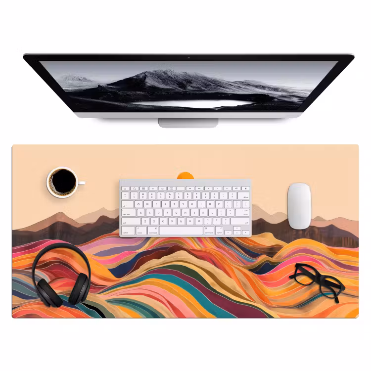Zon - Kleurrijk landschap - Bergen Muismat XXL klein -3d