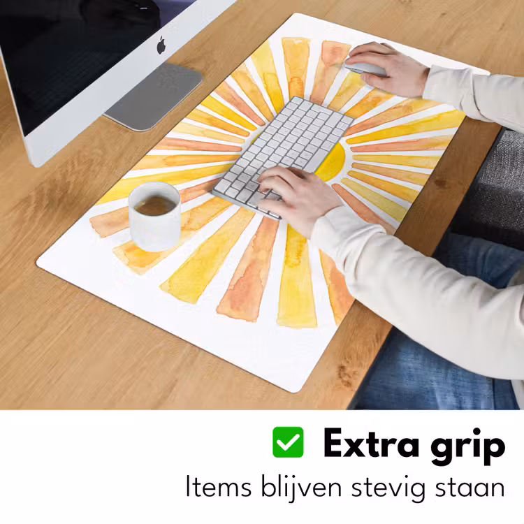 Zon - Stralen - Aquarel - Geel - Abstract Muismat XXL klein -sfeer3