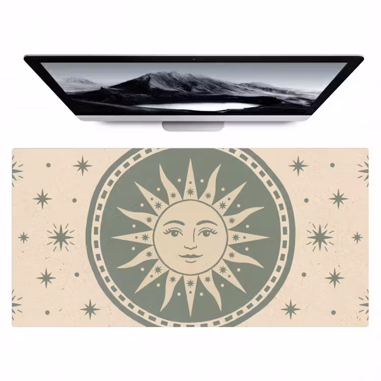 Zon - Sterren - Astrologie - Vintage - Groen Muismat XXL klein -zzz3d