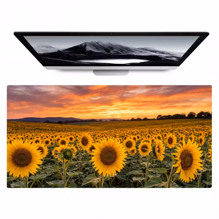 Zonnebloemen - Heuvellandschap - Geel Muismat XXL klein -zzz3d