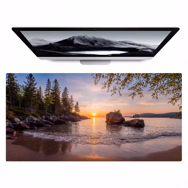Zonsondergang - Kust - Water - Natuur - Oranje Muismat XXL klein -zzz3d