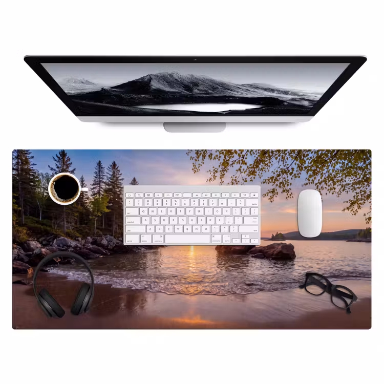 Zonsondergang - Kust - Water - Natuur - Oranje Muismat XXL klein -3d