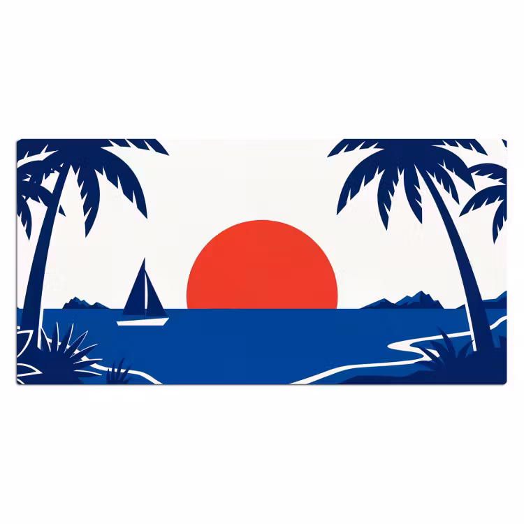 Zonsondergang - Zee - Palmboom - Tropisch - Modern Muismat XXL klein -3d_leeg
