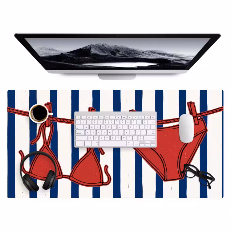 Badkleding - Waslijn - Zomer - Illustratie - Rood Muismat XXL klein -3d