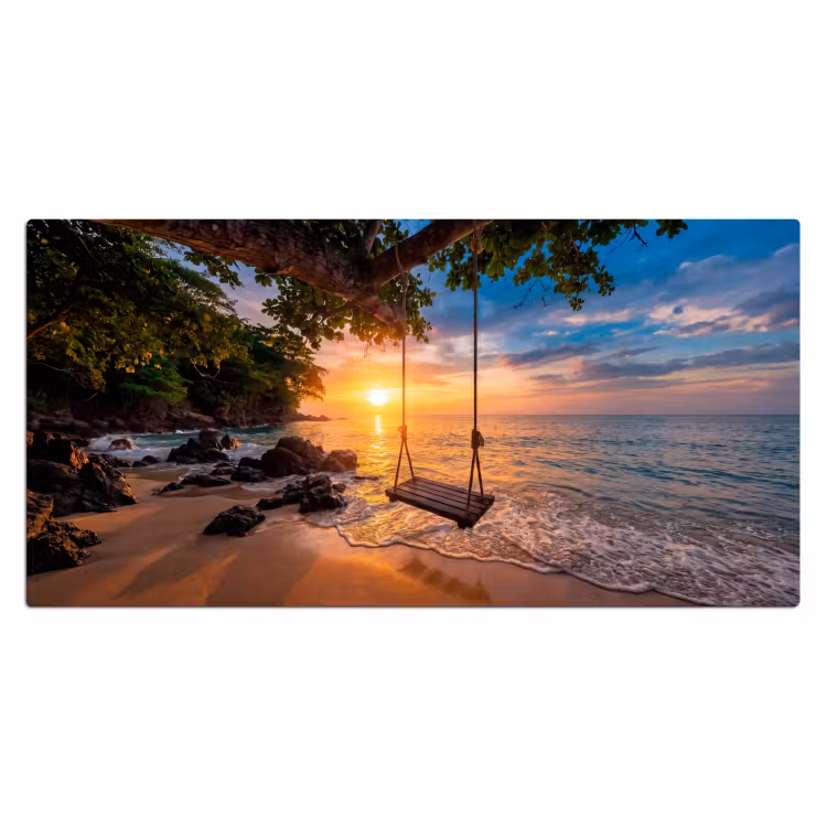Schommel - Strand - Zonsondergang - Natuur - Oranje Muismat XXL klein -3d_leeg