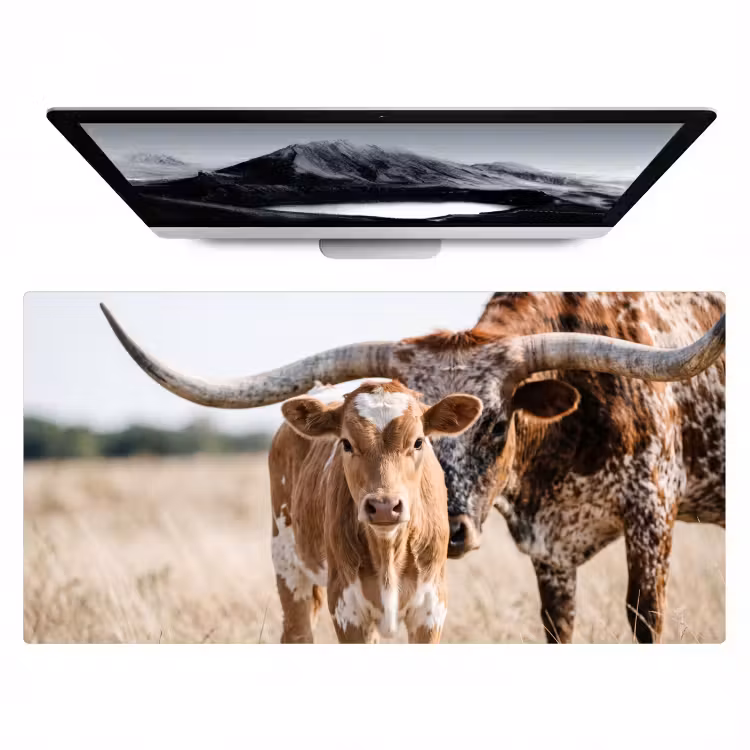 Texas Longhorn - Kalf - Weide - Dieren Muismat XXL klein -zzz3d