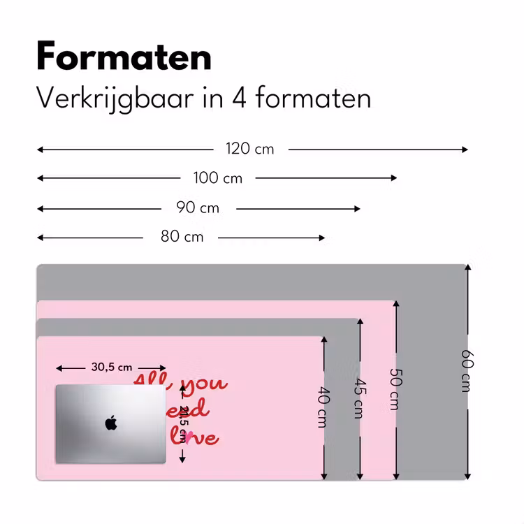 Tekst - Roze - Love - Hart Muismat XXL klein -sfeer5