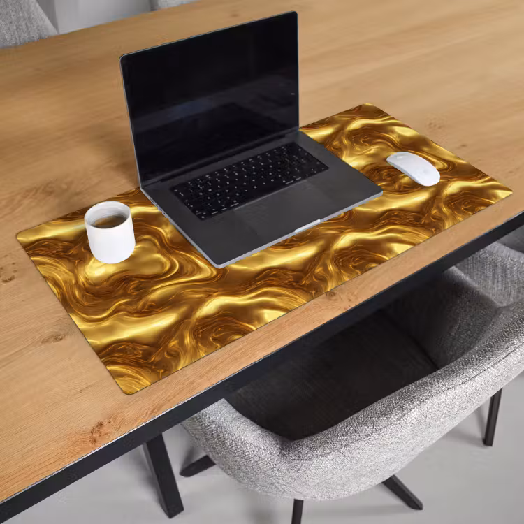 Textuur - Vloeibaar - Organisch - Goud Muismat XXL klein 681 -sfeer1