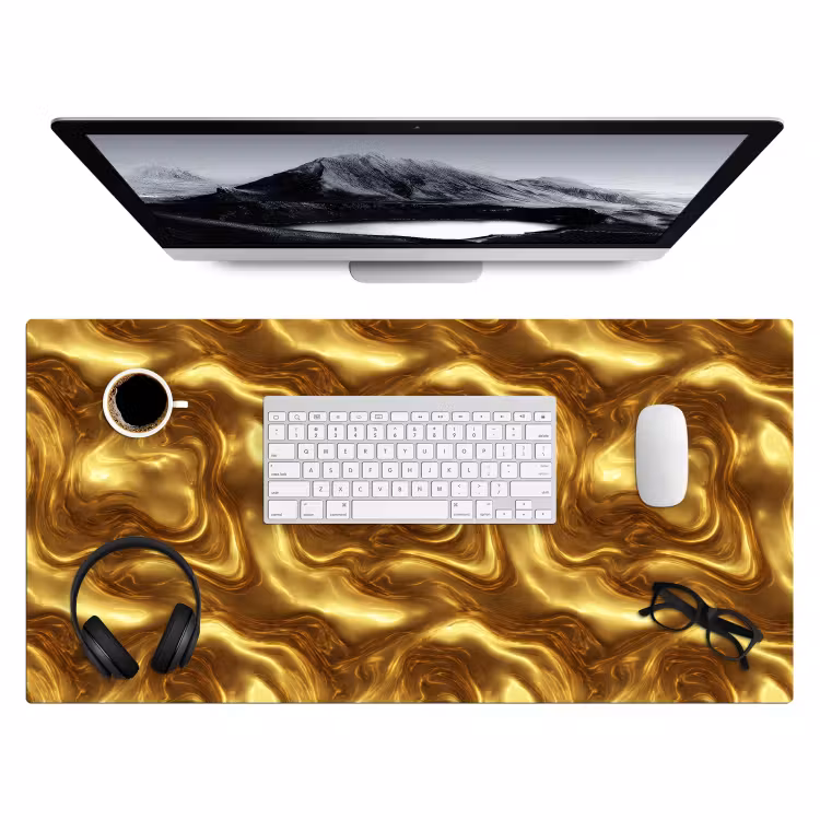 Textuur - Vloeibaar - Organisch - Goud Muismat XXL klein 681 -3d