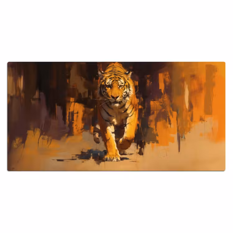 Tijger - Geschilderd - Oranje - Penseelstreken Muismat XXL klein -3d_leeg