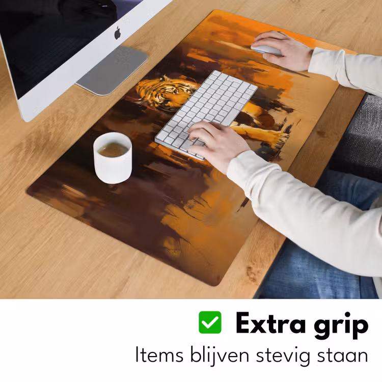 Tijger - Geschilderd - Oranje - Penseelstreken Muismat XXL klein -sfeer3