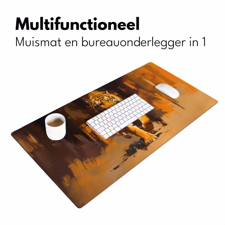 Tijger - Geschilderd - Oranje - Penseelstreken Muismat XXL klein -sfeer4