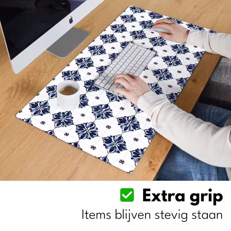 Tegelmotief - Blauw - Wit - Bloem Muismat XXL klein 681 -sfeer3