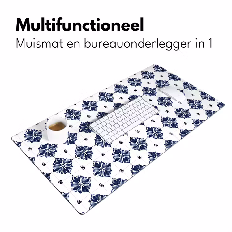 Tegelmotief - Blauw - Wit - Bloem Muismat XXL klein 681 -sfeer4