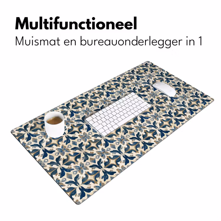 Tegel - Patroon - Blauw - Beige Muismat XXL klein 681 -sfeer4