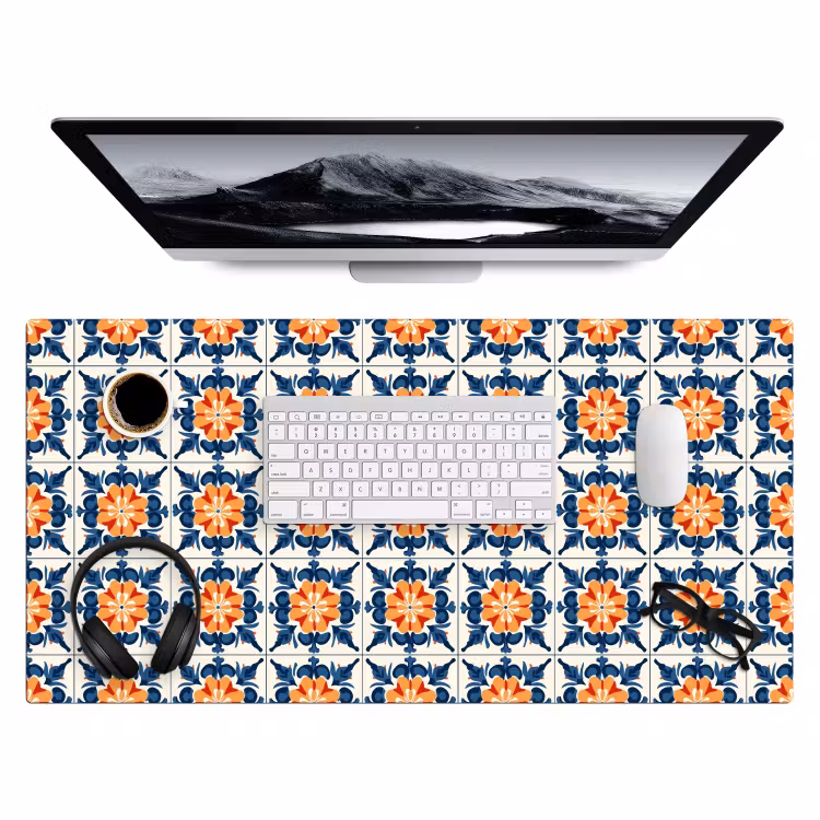 Traditioneel - Tegel - Oranje Muismat XXL klein 681 -3d