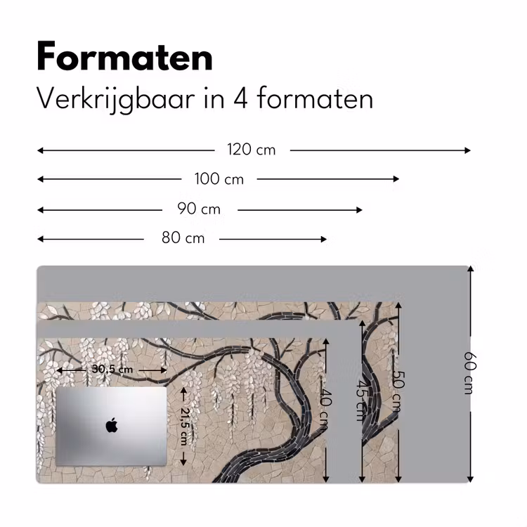 Boom - Bloemen - Mozaïek - Kunst - Wit Muismat XXL klein -sfeer5