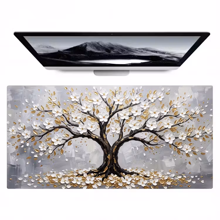 Boom - Bloemen - Natuur - Abstract - Wit Muismat XXL klein -zzz3d