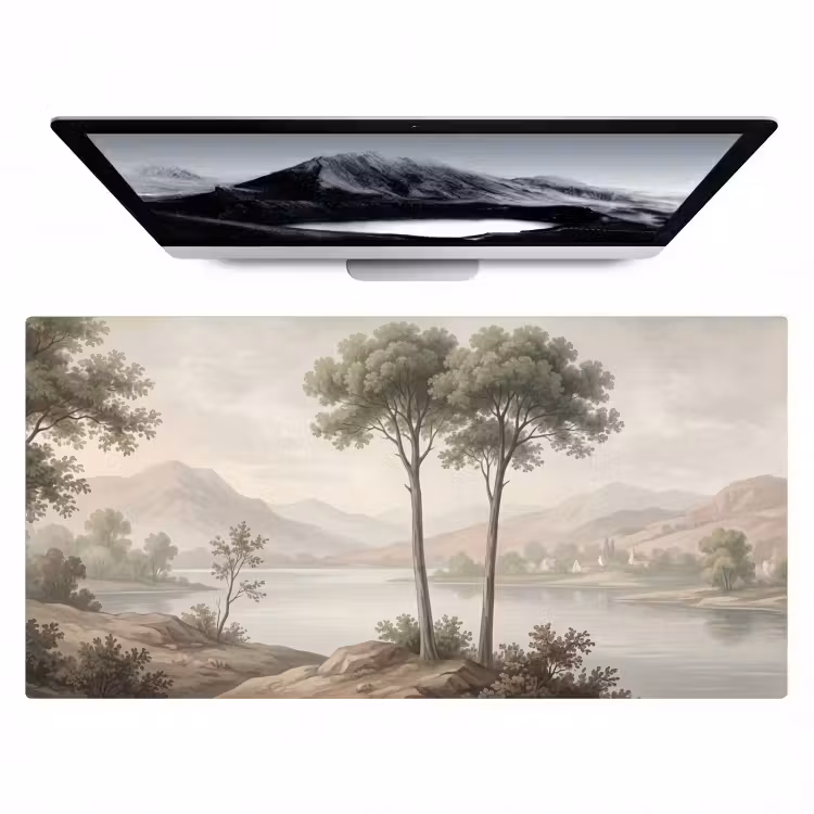 Bomen - Meer - Bergen - Illustratie Muismat XXL klein -zzz3d