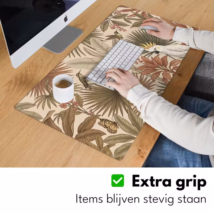 Tropisch - Vogels - Beige Muismat XXL klein -sfeer3