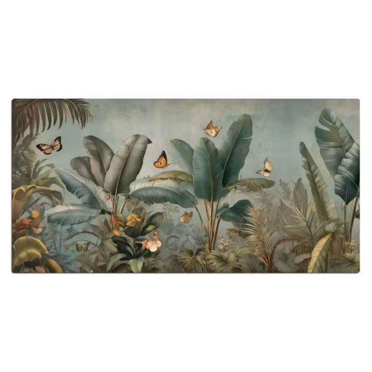 Tropisch bladerdek - Vlinders - groen - Bruin Muismat XXL klein -3d_leeg