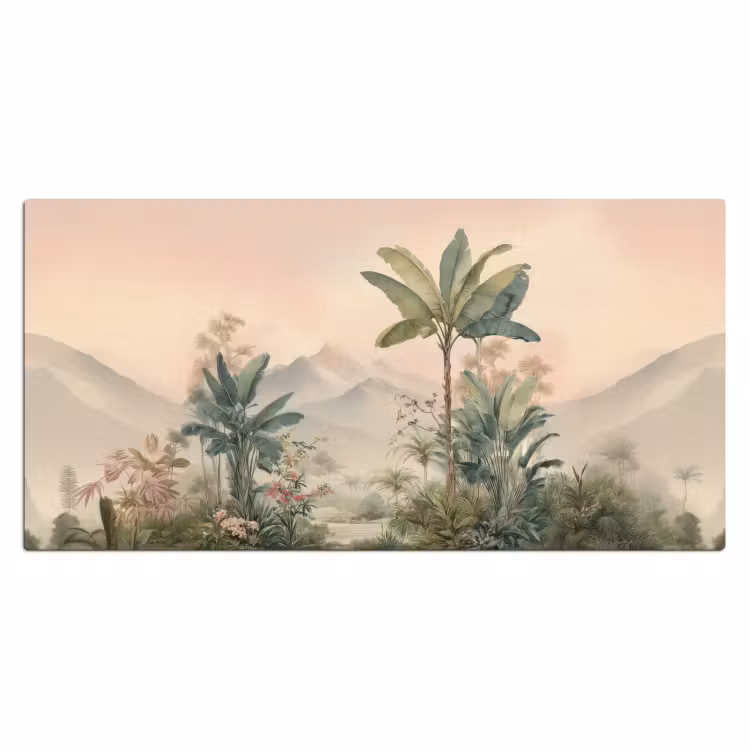 Tropisch landschap - palmbomen - Bloemen - Roze lucht Muismat XXL klein -3d_leeg