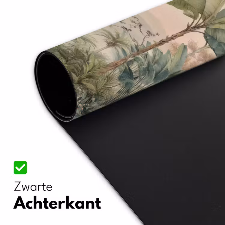 Tropisch landschap - palmbomen - Bloemen - Roze lucht Muismat XXL klein -sfeer2