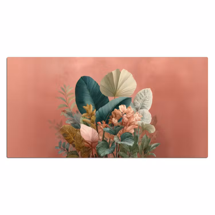 Tropische bladeren - Bloemen - Roze - groen Muismat XXL klein -3d_leeg