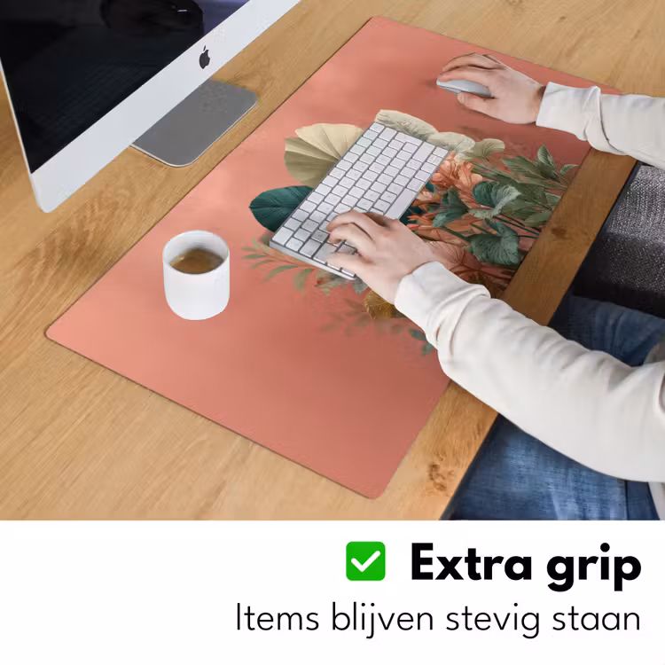 Tropische bladeren - Bloemen - Roze - groen Muismat XXL klein -sfeer3