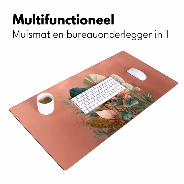 Tropische bladeren - Bloemen - Roze - groen Muismat XXL klein -sfeer4
