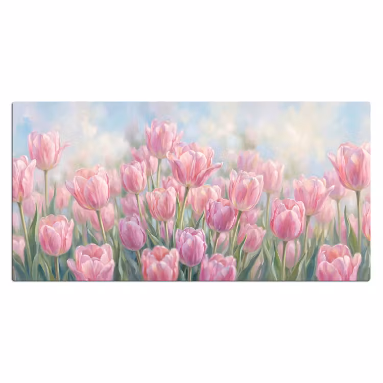 Tulpen - Veld - Lente - Roze Muismat XXL klein -3d_leeg