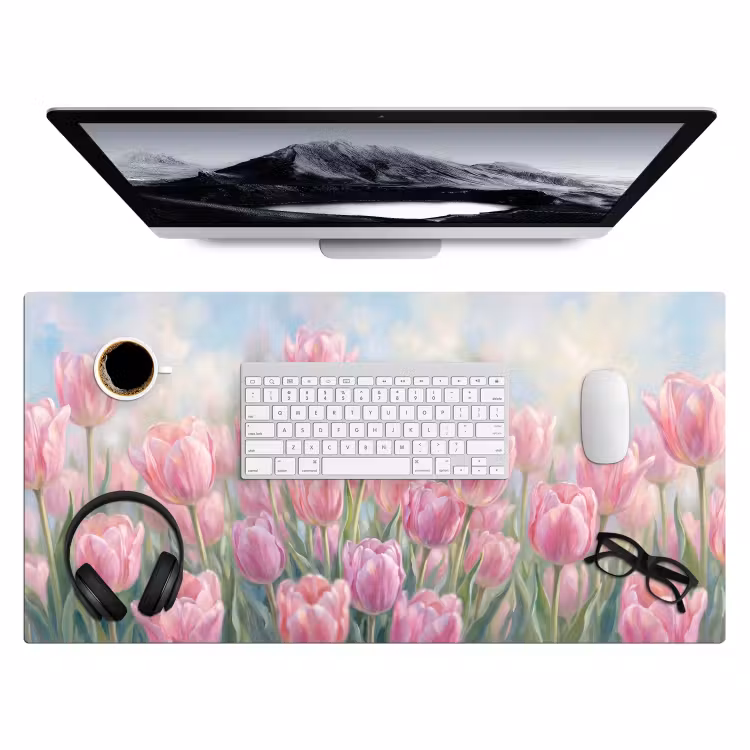 Tulpen - Veld - Lente - Roze Muismat XXL klein -3d