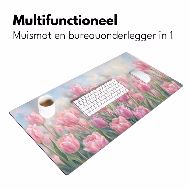 Tulpen - Veld - Lente - Roze Muismat XXL klein -sfeer4