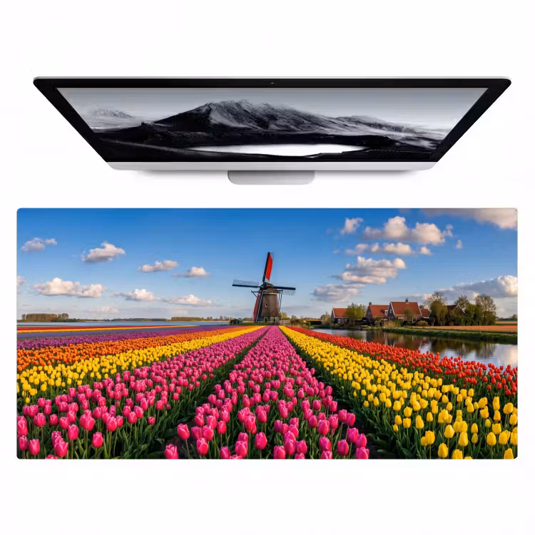 Tulpen - Holland - Molen - Kleurrijk Muismat XXL klein -zzz3d