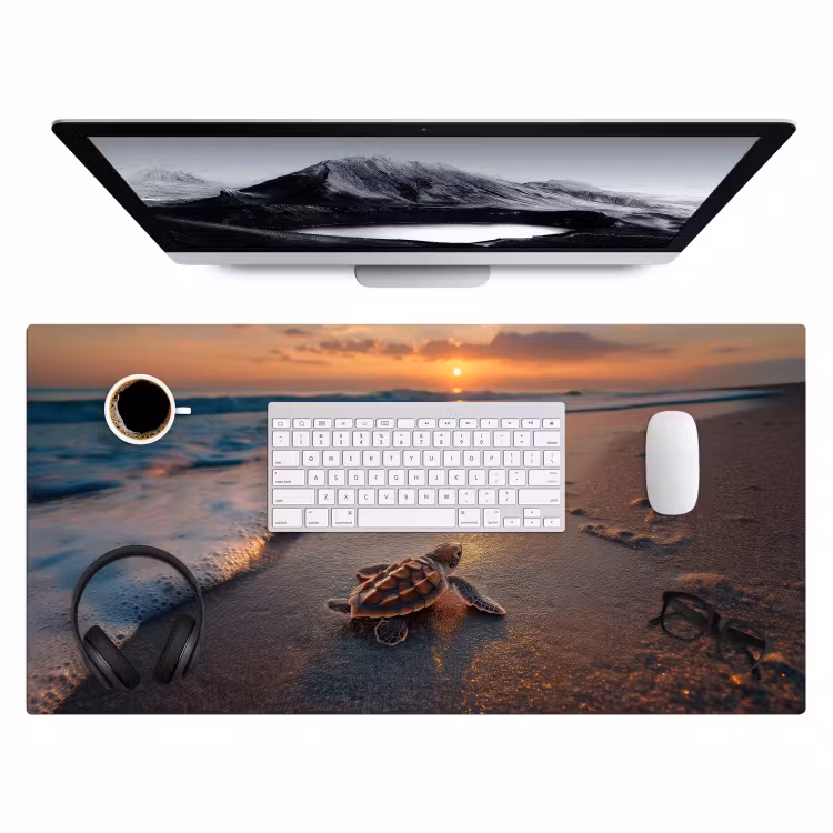 Schildpad - strand - Zonsondergang Muismat XXL klein -3d