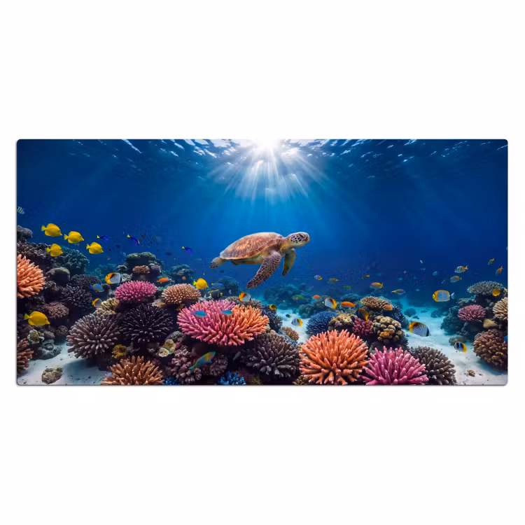 Schildpad - Koraalrif - Oceaan - Dieren - Blauw Muismat XXL klein -3d_leeg