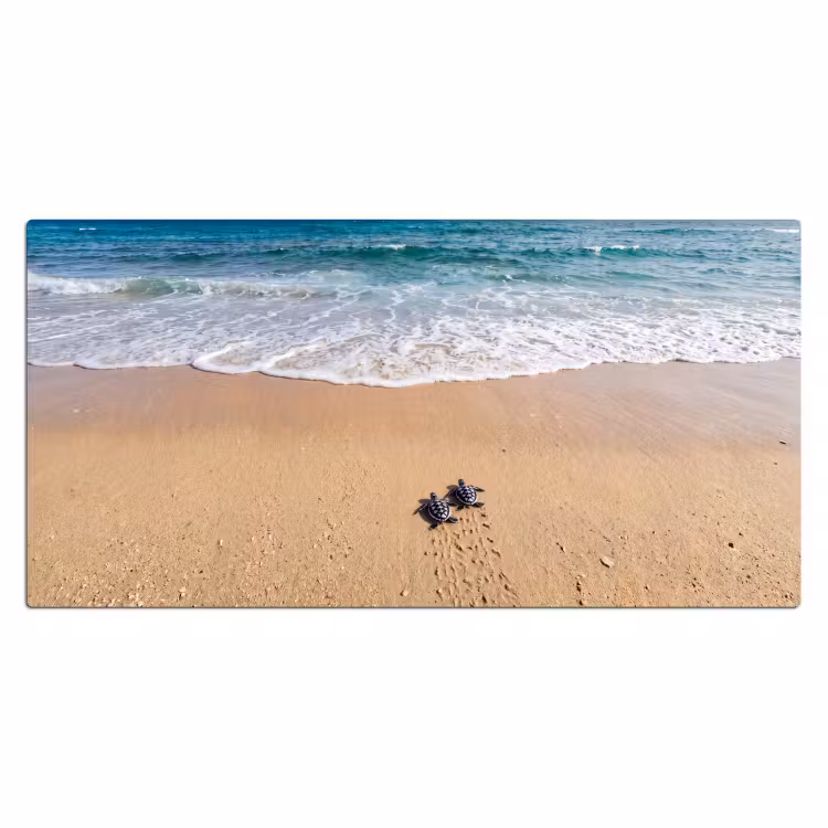 Schildpad - Jong - Strand - Oceaan - Blauw Muismat XXL klein -3d_leeg
