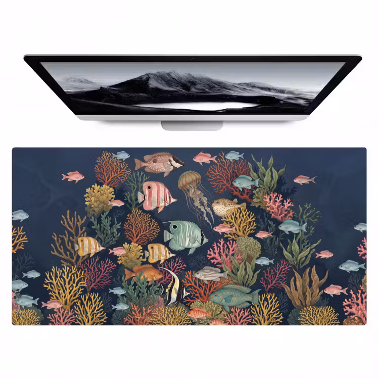 Onderwaterwereld - Vissen - Koraal - Illustratie - Kleurrijk Muismat XXL klein -zzz3d